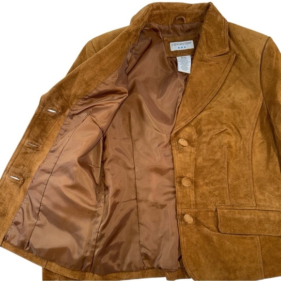 Vintage Covington Cognac Brown Suede Leather Preppy Jacket Blazer Size 10 - Picture 7 of 12